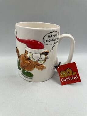 Vtg Enesco Garfield Mug Cat Ice Skate Jim Davis 1978-1981 Christmas Holidays